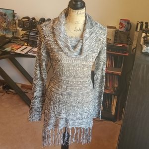 Vanity cowl neck sweater with fringe size Large